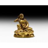 Tibetan Gilt Bronze Figure of Siddhu Milarepa