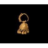 Greek Parthian Gold Bell-Shaped Earring with Pendants
