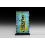 Large Indian Glazed Tile Panel with Standing Female