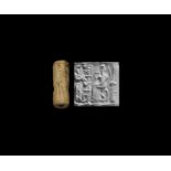 Elamite Cylinder Seal with Standing Figures and Tree