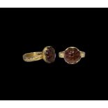 Post Medieval Gilt Silver Ring with Flower Gemstone