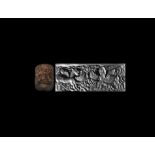 Cylinder Seal with Lion-Dragon and Winged Sphinx