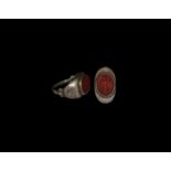 Vintage Roman Style Silver Ring with Gladiator Gemstone