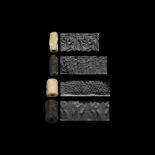 Cylinder Seal Group with Contest and Seated Figure Scenes