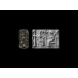 Cylinder Seal with Robed Figures and Crescent