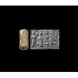 Mitanni Cylinder Seal with figures, animal heads and Storks