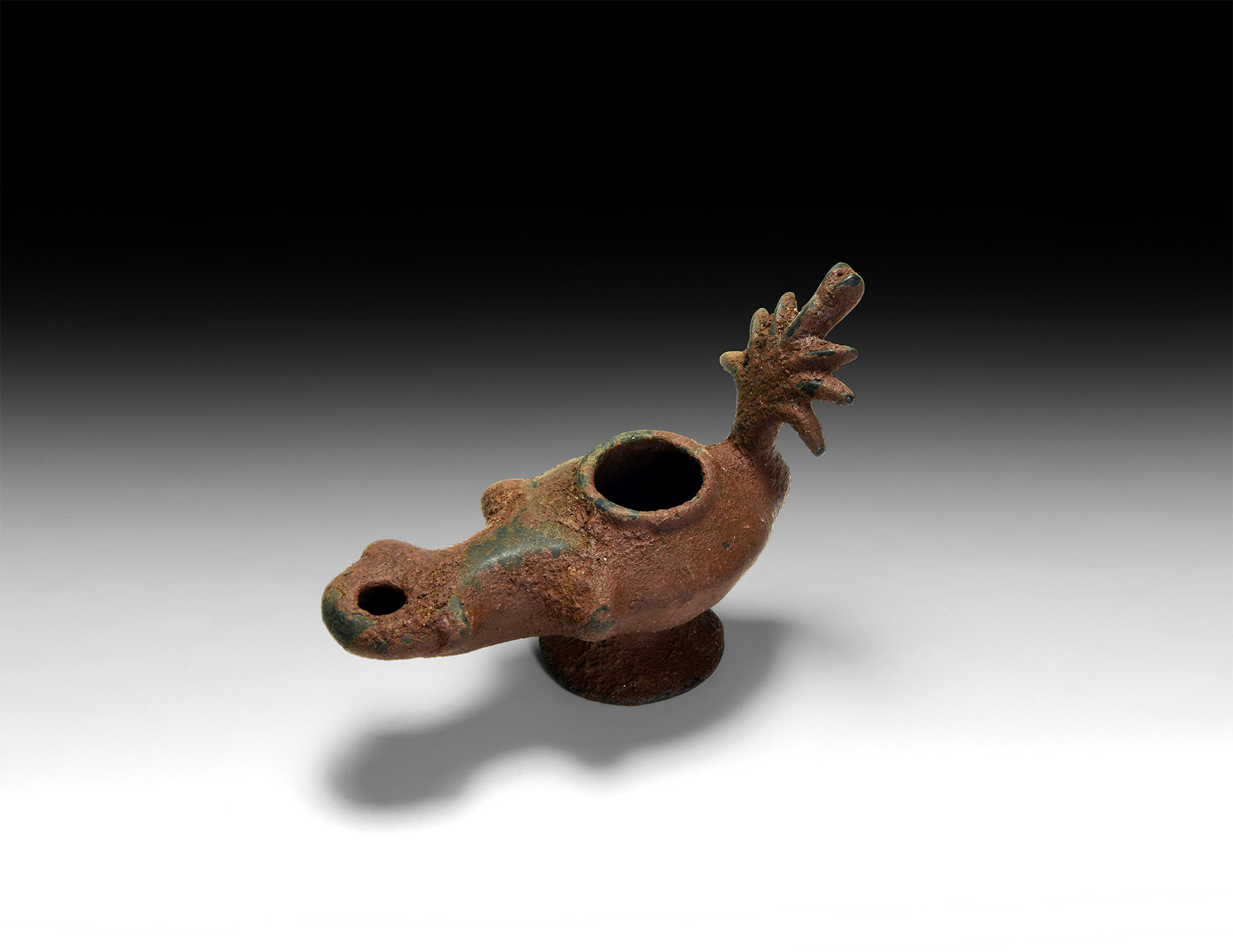 Roman Bronze Footed Oil Lamp