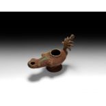 Roman Bronze Footed Oil Lamp