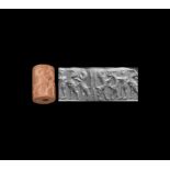 Akkadian Cylinder Seal with Hero Succouring Animal