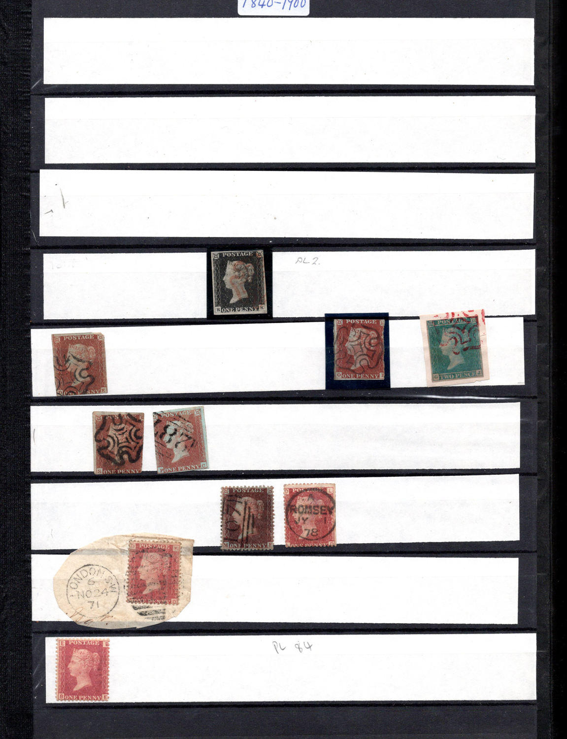 Four stock books of Great Britain stamps, including 1840 1d black usesd, surface printed, 1d reds,