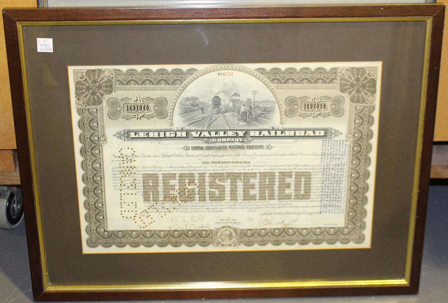 BONDS & SHARES. Two share certificates, one for Lehigh Valley Railroad Company, the other for - Image 2 of 3