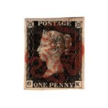 A Great Britain 1840 1d black stamp, fine used, 4 large margins red Maltese Cross.Buyer’s Premium