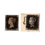 A stock book containing a Great Britain used collection of stamps, including two 1840 1d black, 2d