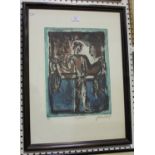 Juliette Goddard - 'The Fisherman', 20th century colour etching with aquatint, signed, titled,