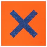 Chris Levine - Marks the Spot Blue on Orange, screenprint with glitter overlay on Somerset wove