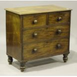 A late Victorian mahogany chest of two short and two long drawers, on turned feet, height 90cm,