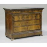 A Louis Philippe walnut commode, the associated grey marble top above a cushion frieze drawer and