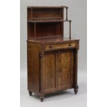 An early 19th century mahogany chiffonier with beaded decoration, the shelf back above a single