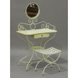 A 20th century French cream painted wrought metal swing frame dressing table, height 136cm, width