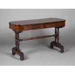 A Regency rosewood centre table, the shaped top above two frieze drawers and opposing dummy drawers,