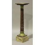 A late 19th/early 20th century rouge marble pedestal, the square top above a gilt metal acanthus