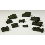 Ten pre- and post-war Dinky Toys army vehicles, comprising a No. 151a medium tank, a No 152a light