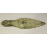 A Danish Neolithic chipped flint dagger, bearing 'F.S. Clark Collection' label, detailed '