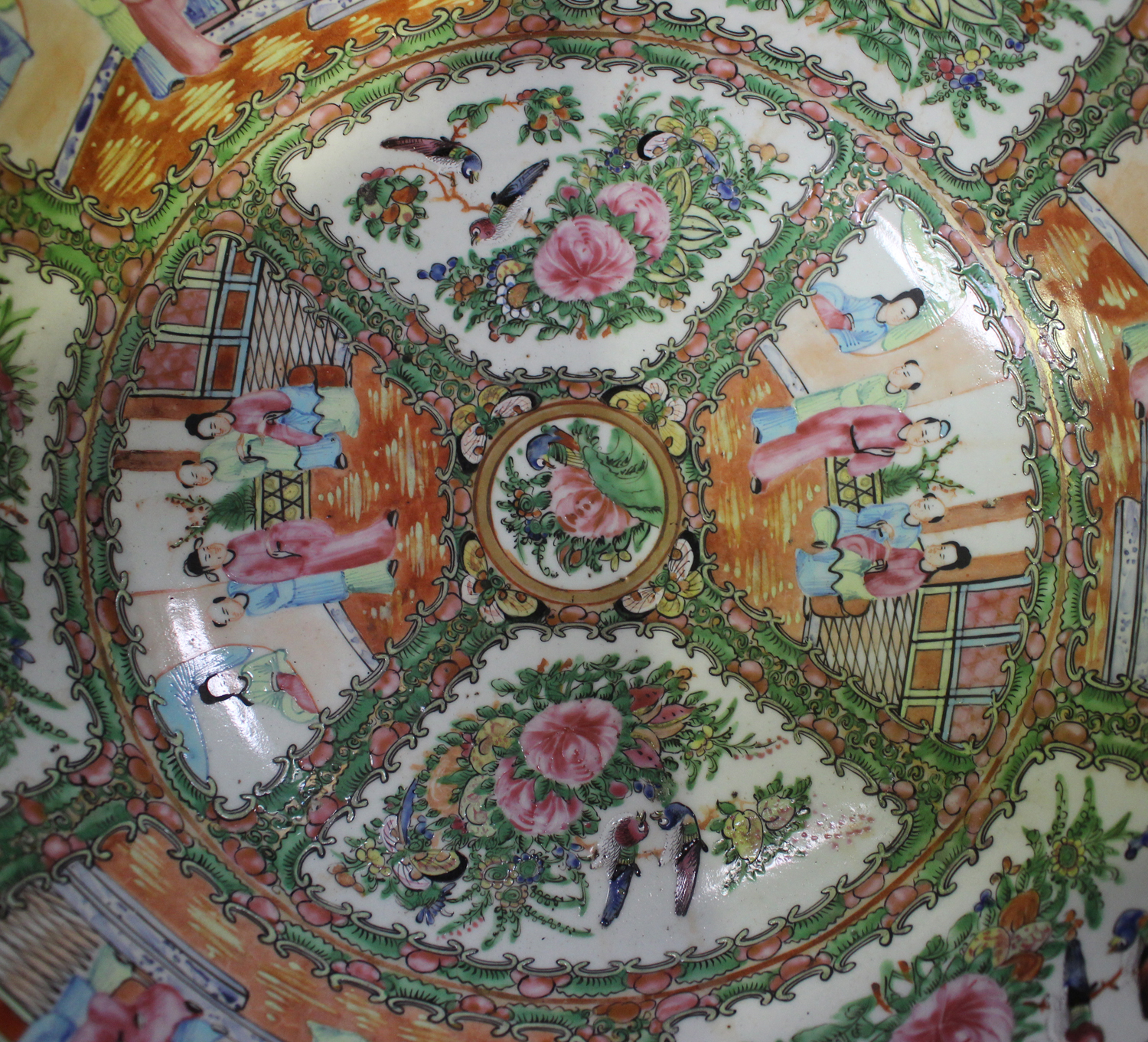 A Chinese Canton famille rose porcelain punchbowl, mid to late 19th century, the interior and - Image 3 of 13