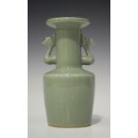 A Chinese celadon glazed porcelain mallet vase, Song style but probably late Qing dynasty, the