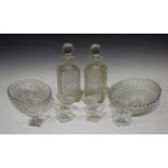 A mixed group of early 19th century and later cut glassware, including a set of six boat shaped