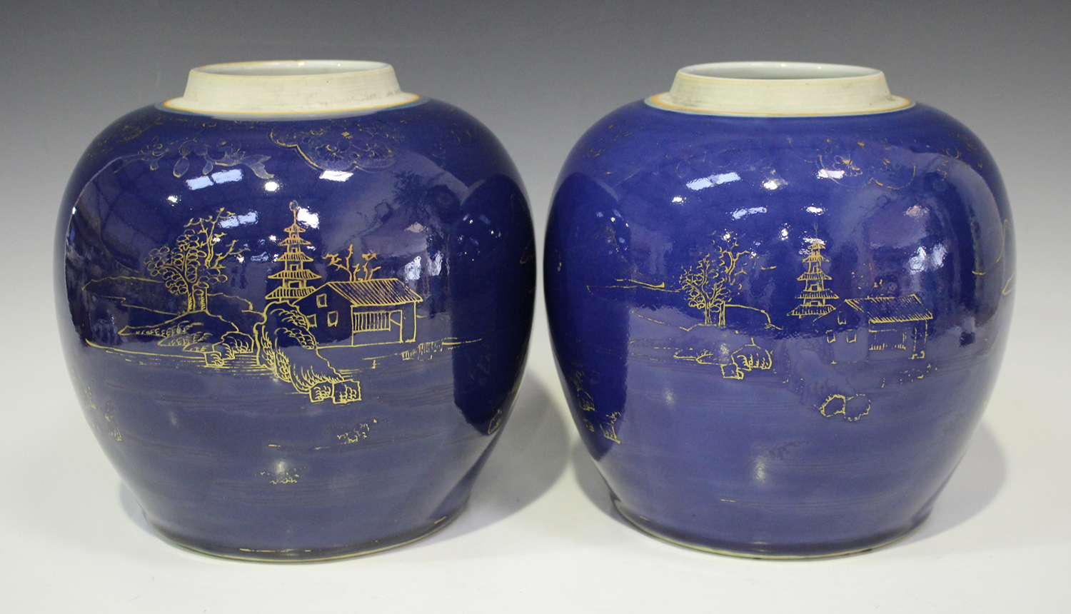 A pair of Chinese power blue glazed porcelain ginger jars and covers, Kangxi style but 19th century, - Image 6 of 7