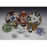 A collection of Japanese pottery, 19th century and later, including a Kutani vase, Meiji period,