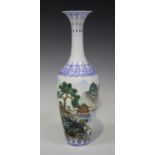 A Chinese eggshell porcelain vase, mid to late 20th century, of slender baluster form, painted