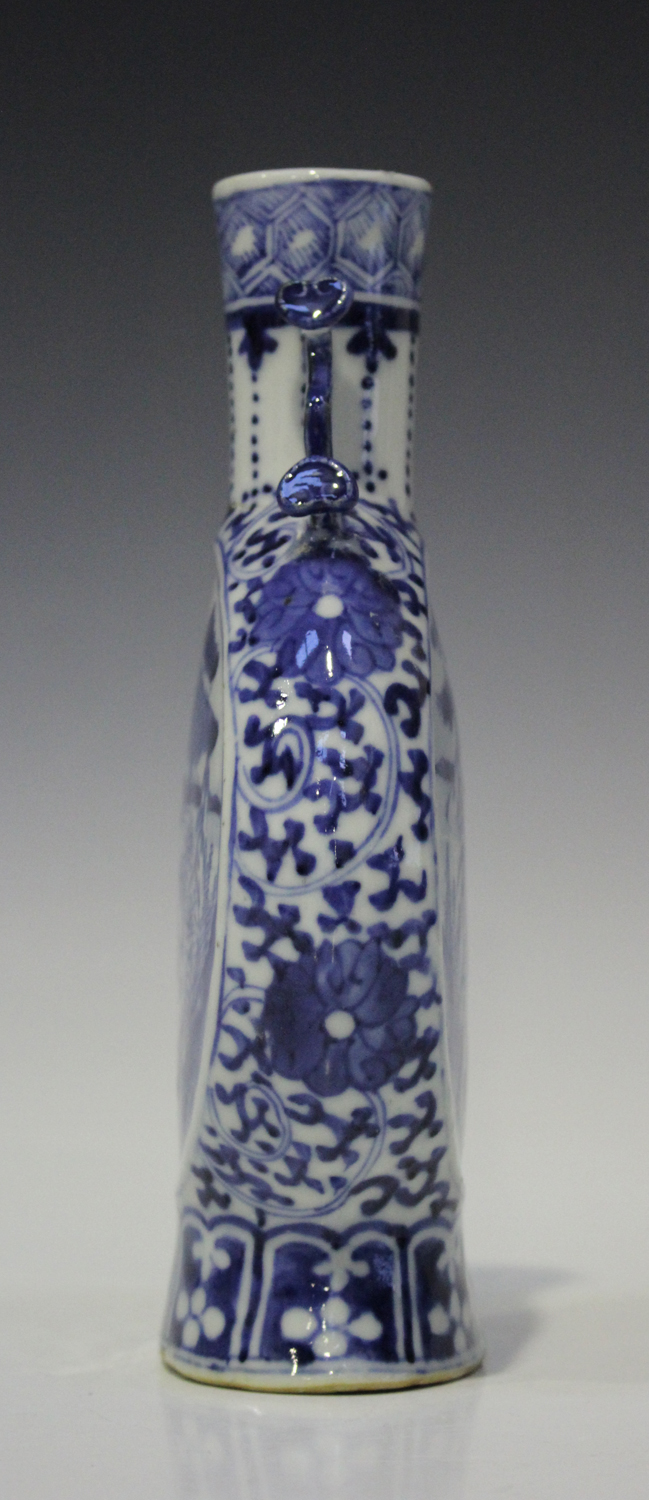 A Chinese blue and white porcelain moonflask, mark of Kangxi but late 19th century, the flattened - Image 4 of 6