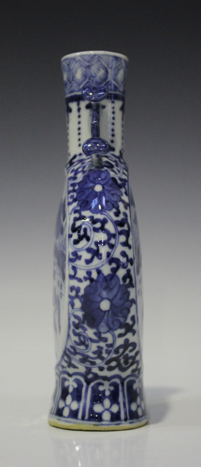 A Chinese blue and white porcelain moonflask, mark of Kangxi but late 19th century, the flattened - Image 6 of 6