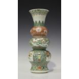 A Chinese famille verte porcelain triple-gourd shaped vase, Kangxi style but late Qing dynasty,