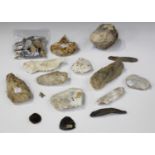 A collection of mainly Sussex found Neolithic flint tools and flakes, mostly inscribed with find