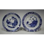 A near pair of Chinese blue and white porcelain small circular dishes, marks of Chenghua and