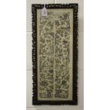 A pair of Chinese silk embroidered sleeve panels, late Qing dynasty, joined as one and worked in