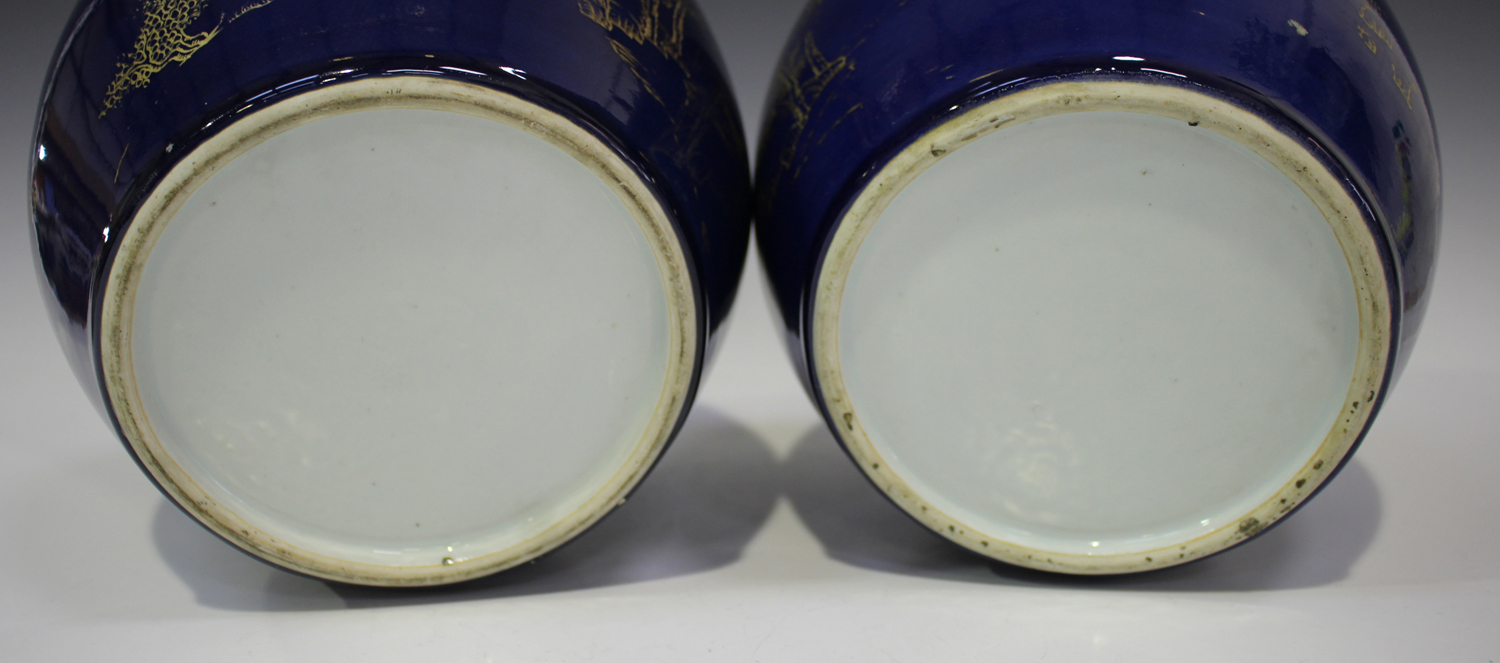 A pair of Chinese power blue glazed porcelain ginger jars and covers, Kangxi style but 19th century, - Image 3 of 7