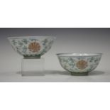 A pair of Chinese doucai porcelain bowls, Minyao (non-Imperial), mark of Jiaqing and possibly of the