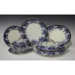 A Keeling & Co blue printed earthenware Chatsworth pattern part dinner service, including five