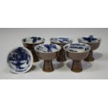 A set of six Chinese blue and white Batavian export style porcelain stem cups, 20th century, each