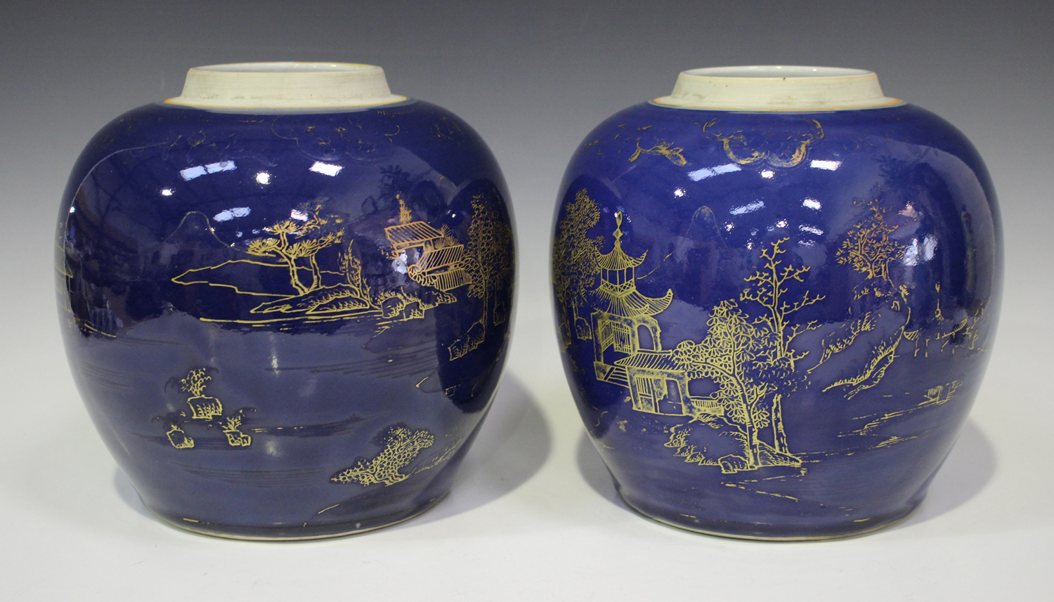 A pair of Chinese power blue glazed porcelain ginger jars and covers, Kangxi style but 19th century, - Image 7 of 7