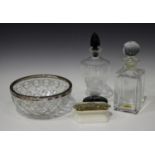 A small group of mixed glassware, 20th century, including an Art Deco black and clear glass decanter