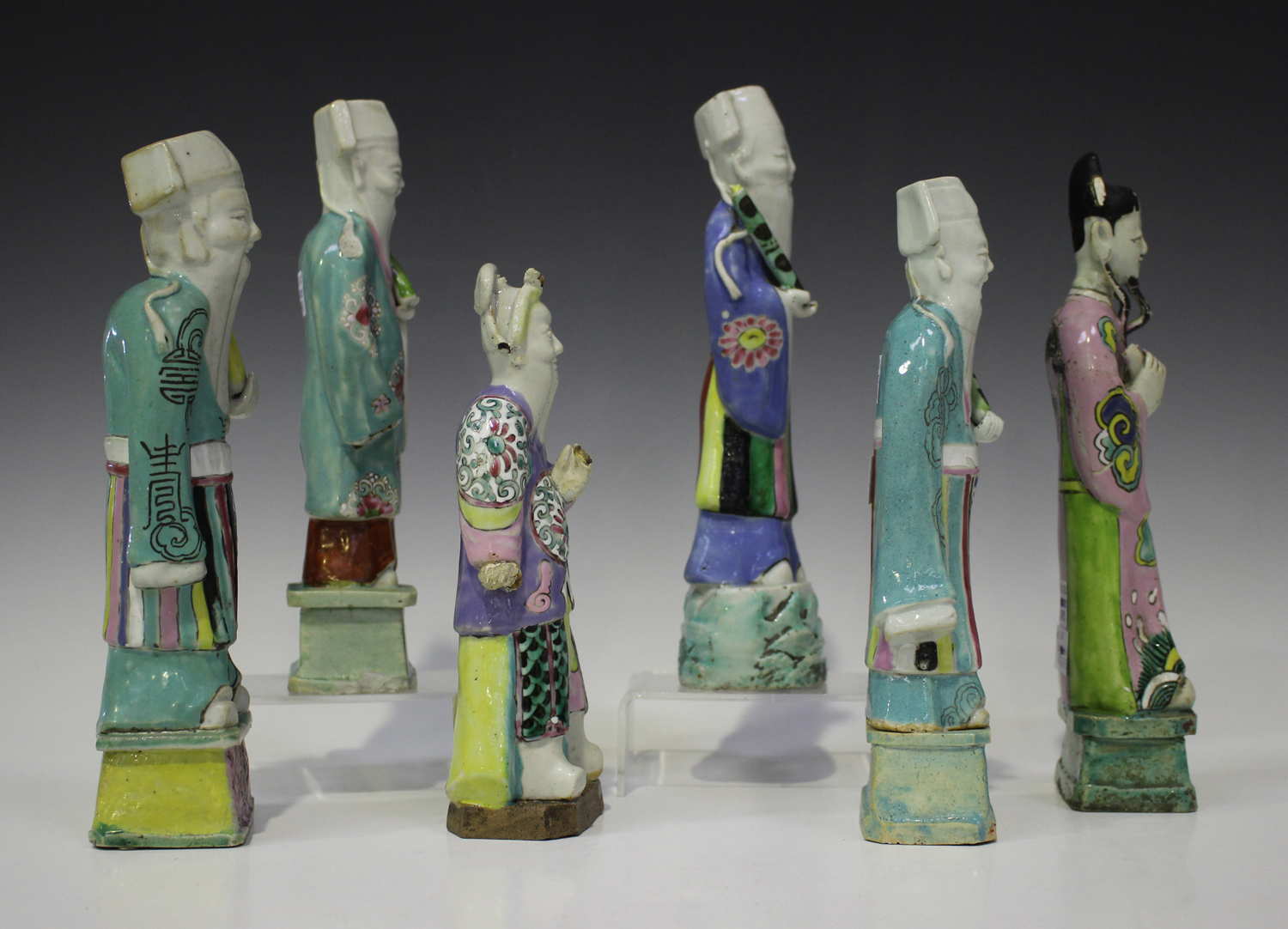 A group of six Chinese famille rose enamelled biscuit porcelain figures of immortals, 18th - Image 5 of 7