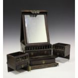 A Chinese brass mounted hardwood rectangular dressing table box, late 19th century, the hinged cover