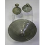 A group of three Korean inlaid celadon wares, Koryo dynasty, comprising a conical bowl, diameter