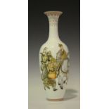 A Chinese eggshell porcelain vase, dated 1966, the elongated ovoid body finely painted with a
