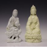 A Chinese blanc-de-Chine porcelain figure of Guanyin, Kangxi period, modelled seated in dhyanasana